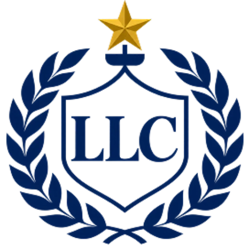 Logo of the (LLC) with a star in the center, surrounded by a laurel wreath