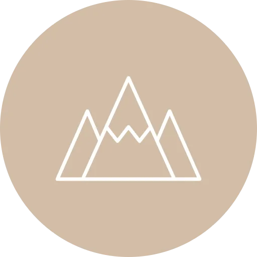 Minimalist mountain logo on beige background.
