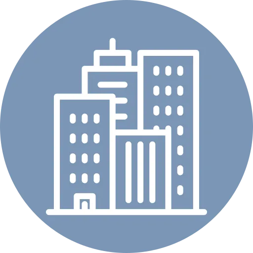 City skyline icon with buildings.